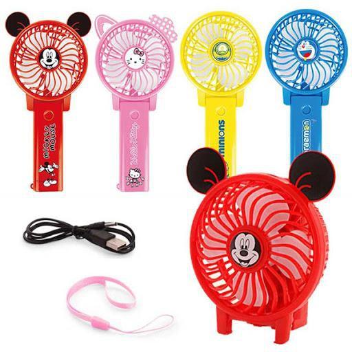 Quạt MINI FAN cầm tay Doremon, Mickey, Kitty (Không đèn)