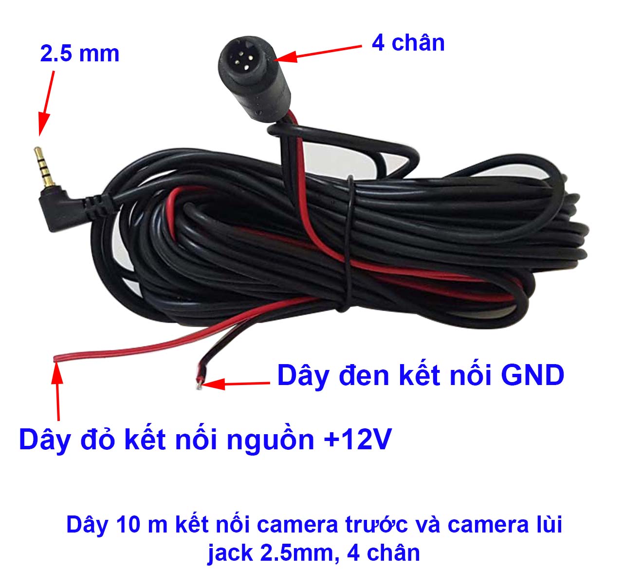 Dây 10m kết nối camera hành trình và camera lùi, jack 2.5mm, 4 chân