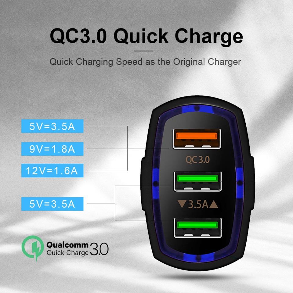 Nohon 3 Cổng Bộ sạc xe USB 3.5A QC3.0 Bộ sạc điện tích nhanh