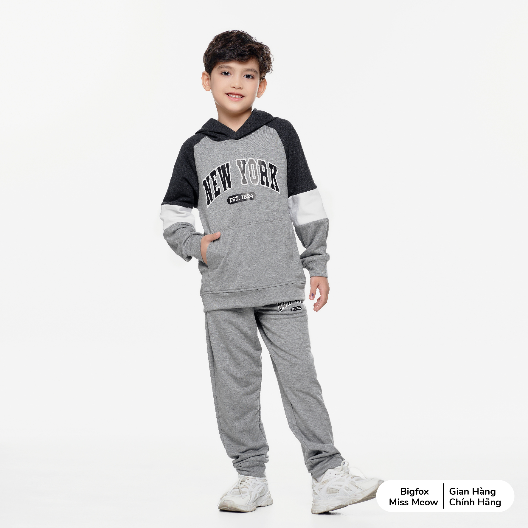 Bộ nỉ bé trai size đại BIGFOX MISS MEOW quần áo dài tay thu đông ấm áp cho trẻ em kiểu Hàn cỡ 3,9,11 tuổi 30kg 40kg 1977