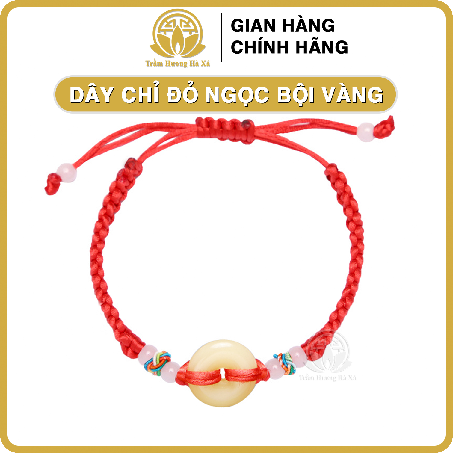 Vòng chỉ đỏ may mắn ngọc bội tài lộc bình an dây rút cao cấp