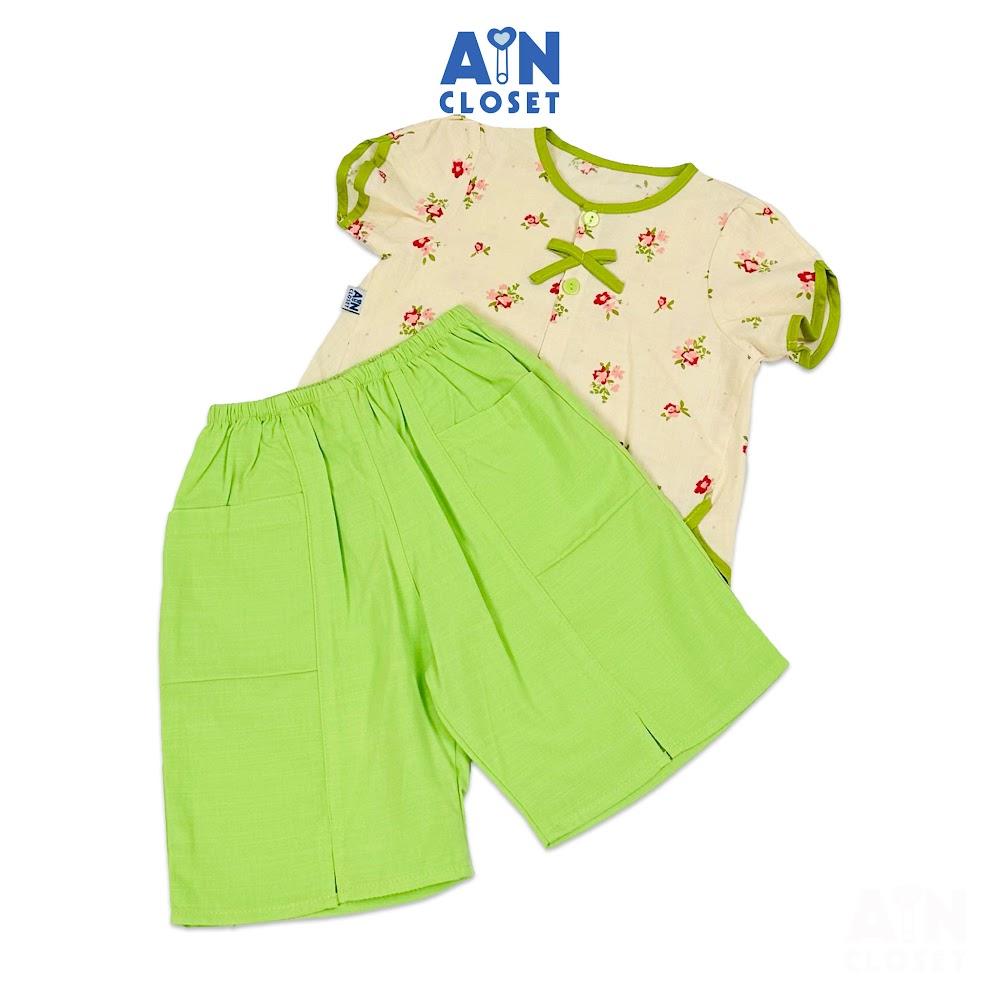 Bộ quần áo Lửng bé gái họa tiết Hoa Xanh Neon cotton - AICDBGRQZVEA - AIN Closet