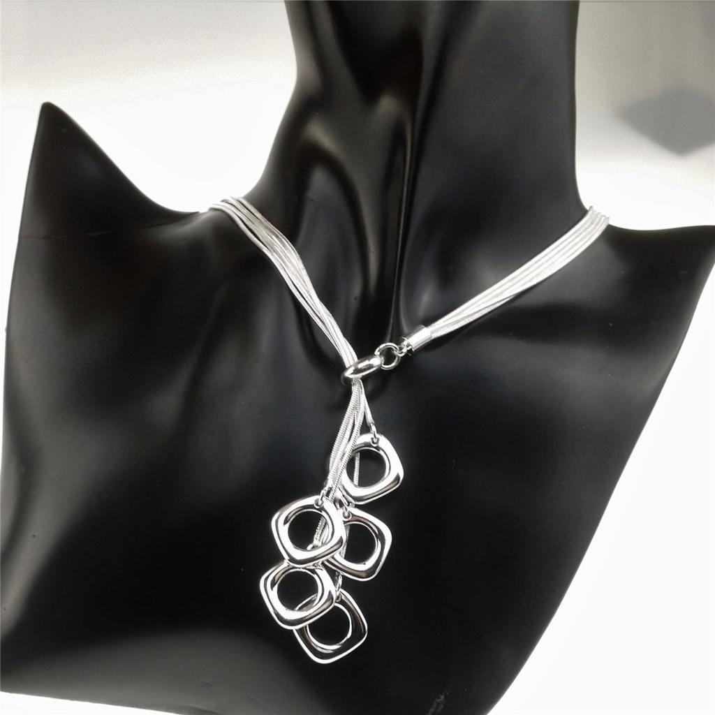 2X Punk Silver Alloy Multilayer Long Necklace Snake Chain Square Tassel Pendant