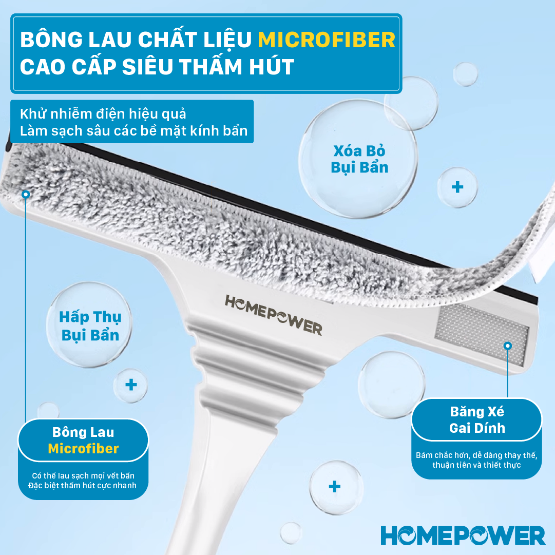 Cây Lau Kính Gạt Nước Homepower HK-01, Cây Gạt Kính Thông Minh Đầu Lau Đàn Hồi