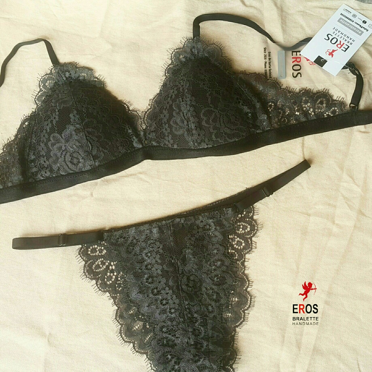 Bộ áo lót bralette đơn giản ren lông mi  của nhà eros