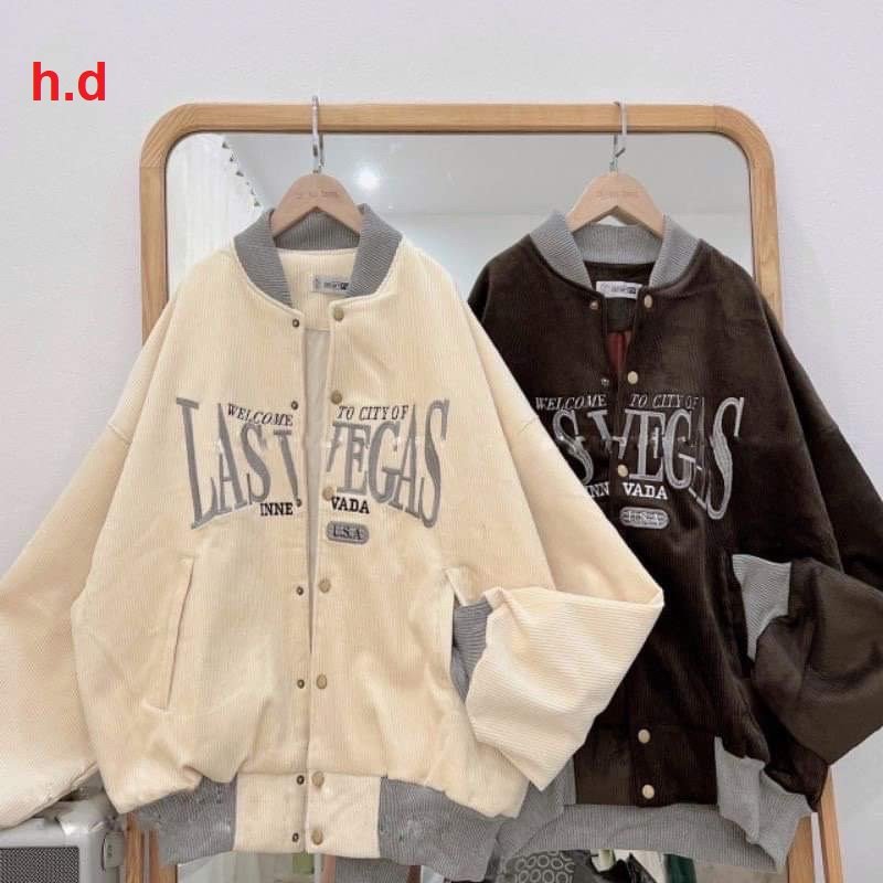 Áo Khoác Nữ Mùa Đông Bomber Nhung Tăm Unisex Dáng Rộng Cao Cấp