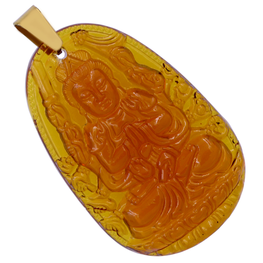 Mặt Phật Thiên thủ thiên nhãn 5 cm  pha lê trà kèm móc và dây chuyền inox vàng, Mặt Phật bản mệnh, Quan âm nghìn tay nghìn mắt