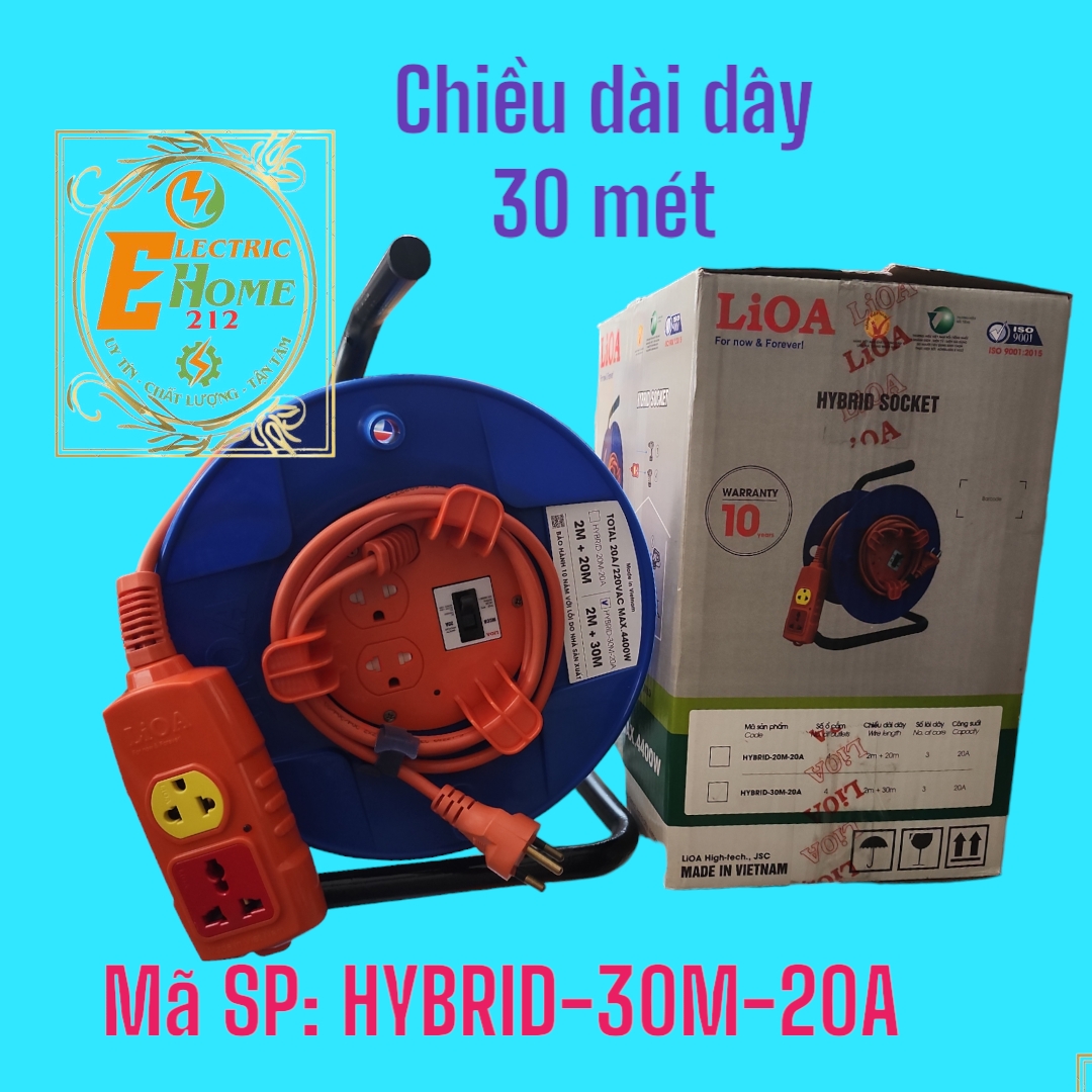 Ổ cắm kéo dài kết hợp LIOA có chống quá tải bằng CB - Ổ điện kéo dài xách tay LIOA 30 mét – 20A