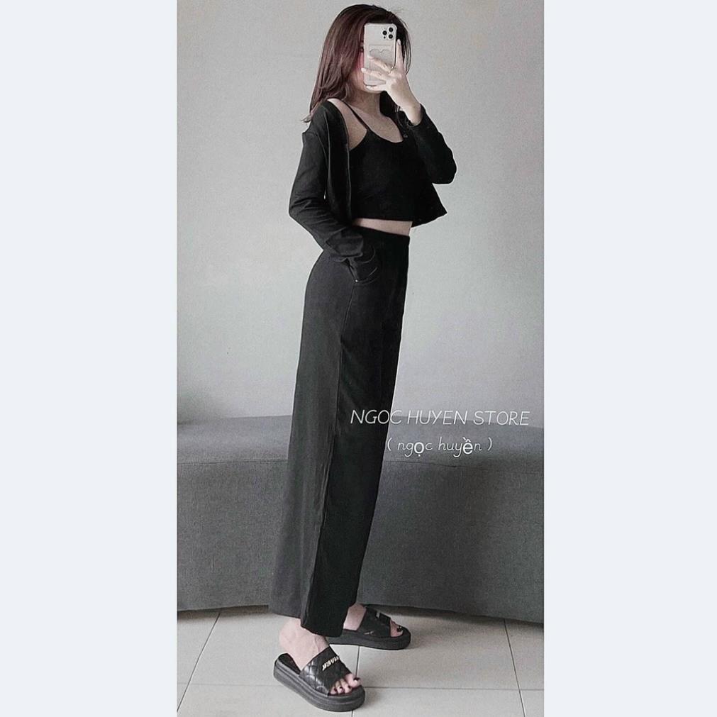 TTL Set bộ áo 2 dây mix quần dài thun năng động, trẻ trung kết hợp thêm áo khoác phối ngoài thời trang nữ