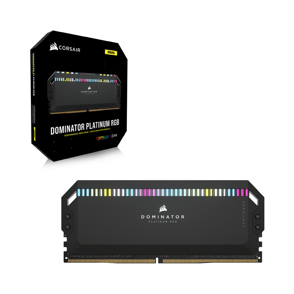 Bộ nhớ trong Corsair DDR5, 5600/6000/6200MHz 32GB 2x16GB DIMM, DOMINATOR PLATINUM RGB Black/White Heatspreader, RGB LED, C36, 1.25V - Hàng Chính Hãng