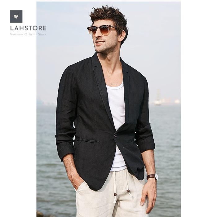 Áo vest Blazer nam linen dáng lửng LAHSTORE, phong cách châu Âu (Trắng)