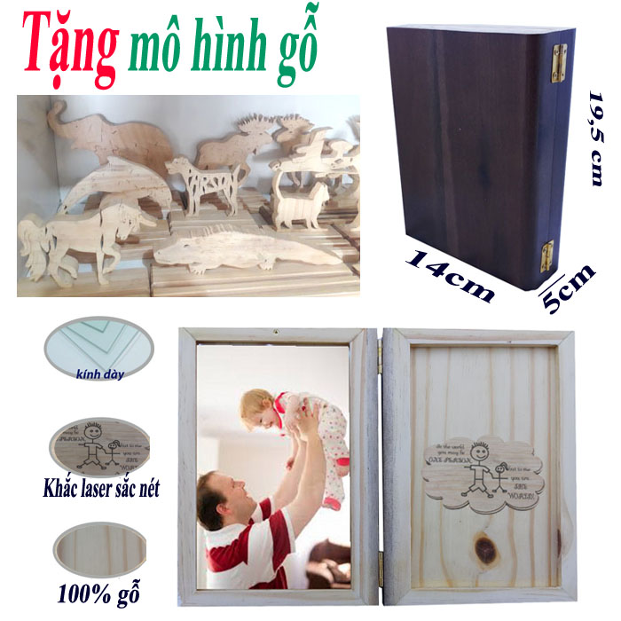 KHUNG ẢNH HÌNH QUYỂN SÁCH - KHUNG ẢNH GỖ XINH XẮN - TẶNG KÈM MÔ HÌNH GỖ