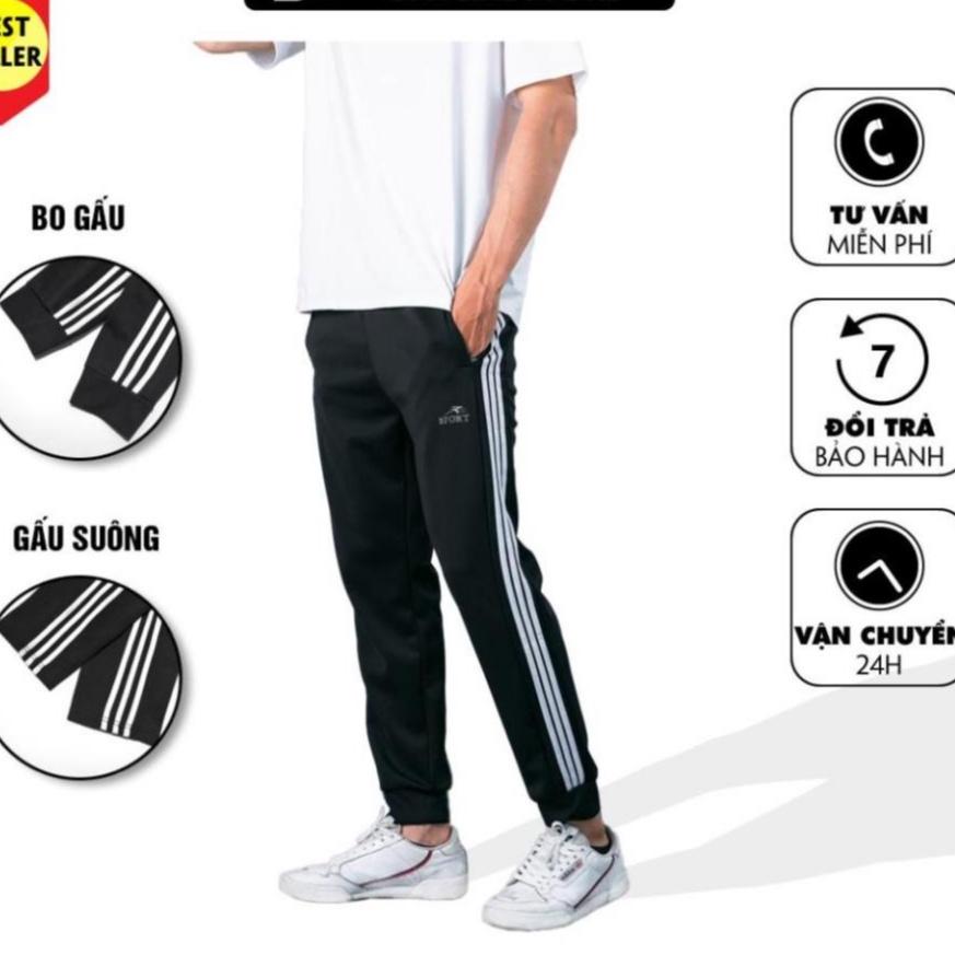 Quần 3 sọc nam - quần thể dục học sinh có dây rút, khóa túi, dáng trẻ, thể thao