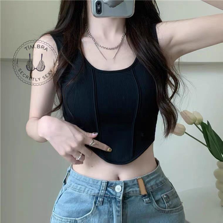 Áo croptop 2 dây nữ cá tính, Áo ba lỗ Tím Bra nữ có đệm mút chất thun dày dặn co dãn M12