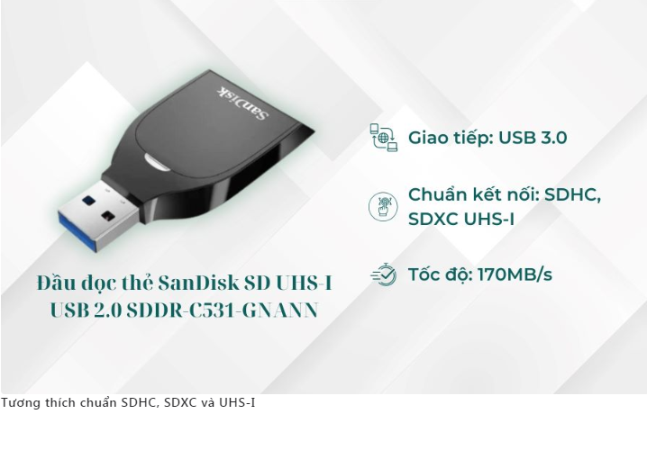 Đầu đọc thẻ SanDisk SD UHS-I Card Reader- SDDR-C531-GNANN - Hàng Chính Hãng