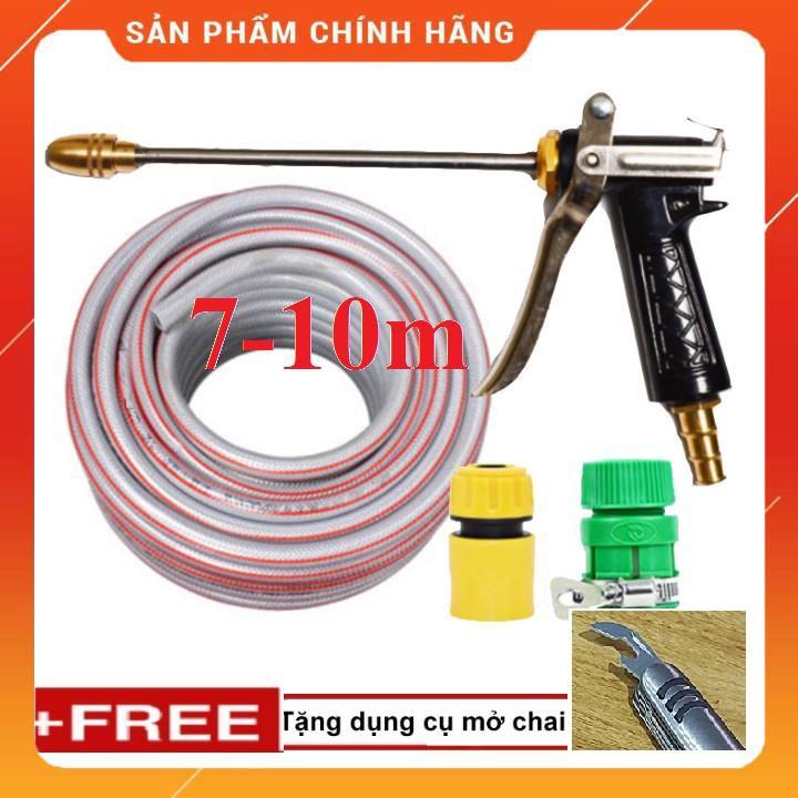️ Bộ dây vòi xịt nước rửa xe, tưới cây , tăng áp 3 lần, loại 7m, 10m 206318 đầu đồng,cút,+ mở chai