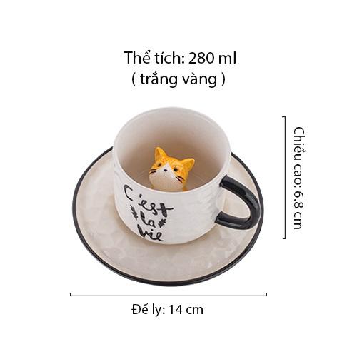 Ly sứ uống nước, Cốc uông nước, Quà lưu niệm, cute họa tiết mèo đáng yêu,kèm đế