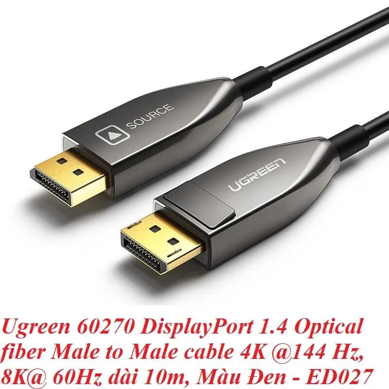 Ugreen UG60270ED027TK 10M Màu Đen DisplayPort 1.4 Optical fiber Male to Male cable 4K @144 Hz - 8K@ 60Hz - HÀNG CHÍNH HÃNG