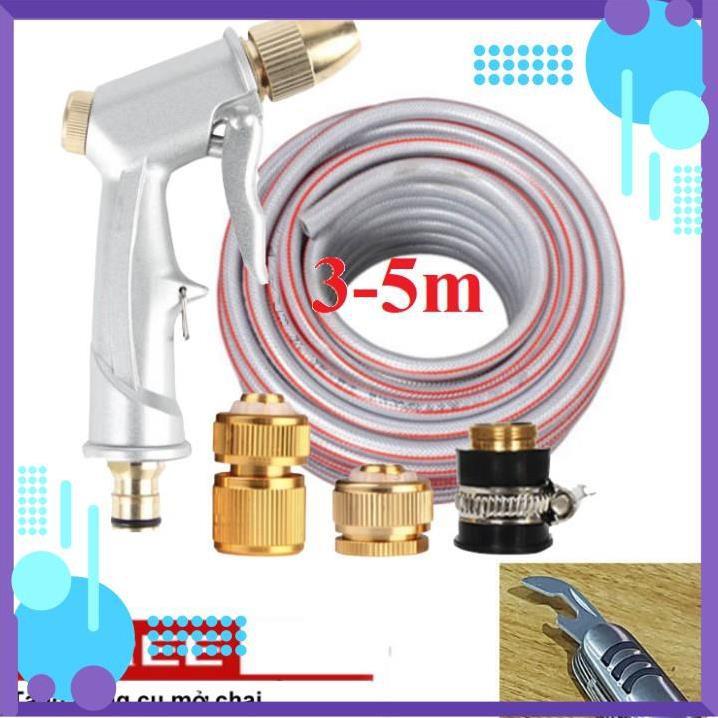 ️ Bộ dây vòi xịt nước rửa xe, tưới cây ,tăng áp 3 lần,loại 3m,5m 206701 đầu đồng,cút đồng,nối đồng+ mở chai