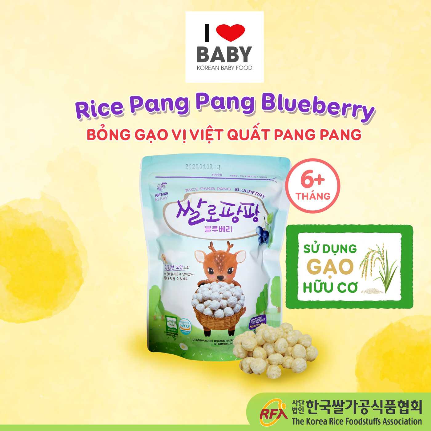 Bỏng gạo vị việt quất pang pang (Rice Pang Pang Blueberry)