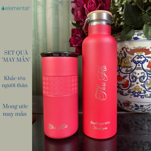 Set hộp quà tặng Sinh nhật, set May Mắn, bình giữ nhiệt và ly giữ nhiệt Elemental
