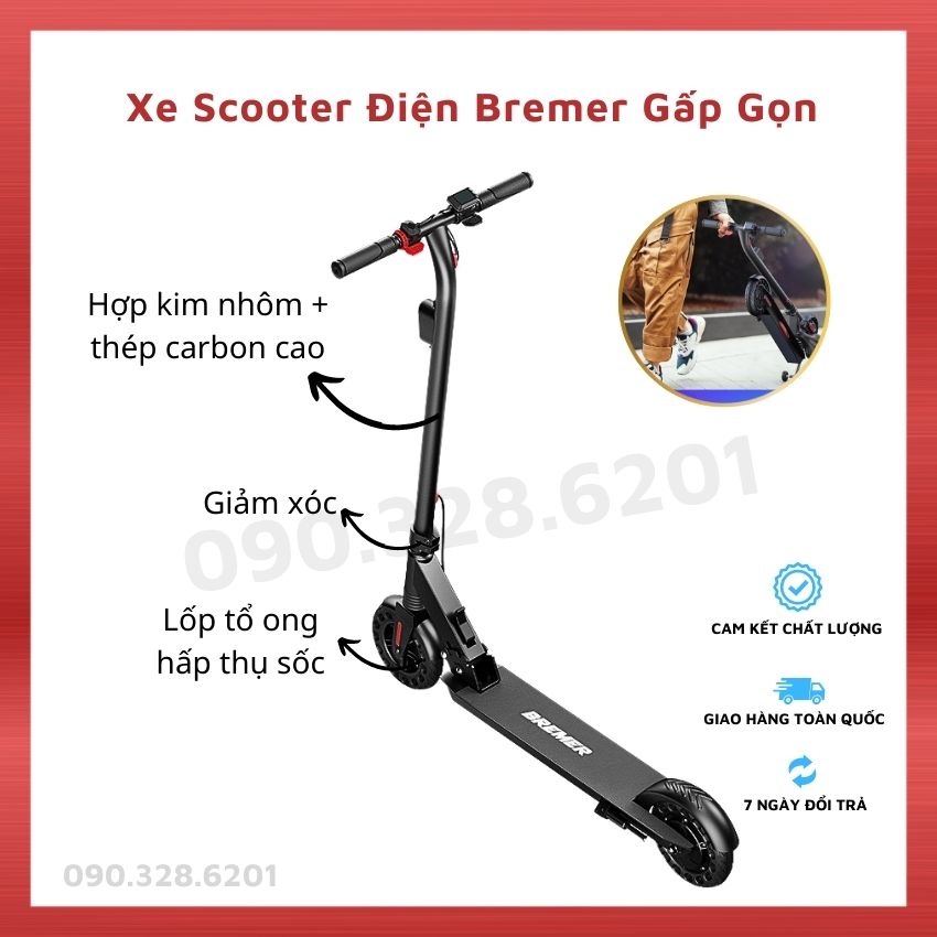 Xe Scooter Điện Gấp Gọn Lốp 8inch, Xe Scooter Cỡ Lớn Tốc Độ Đến 25Km/h