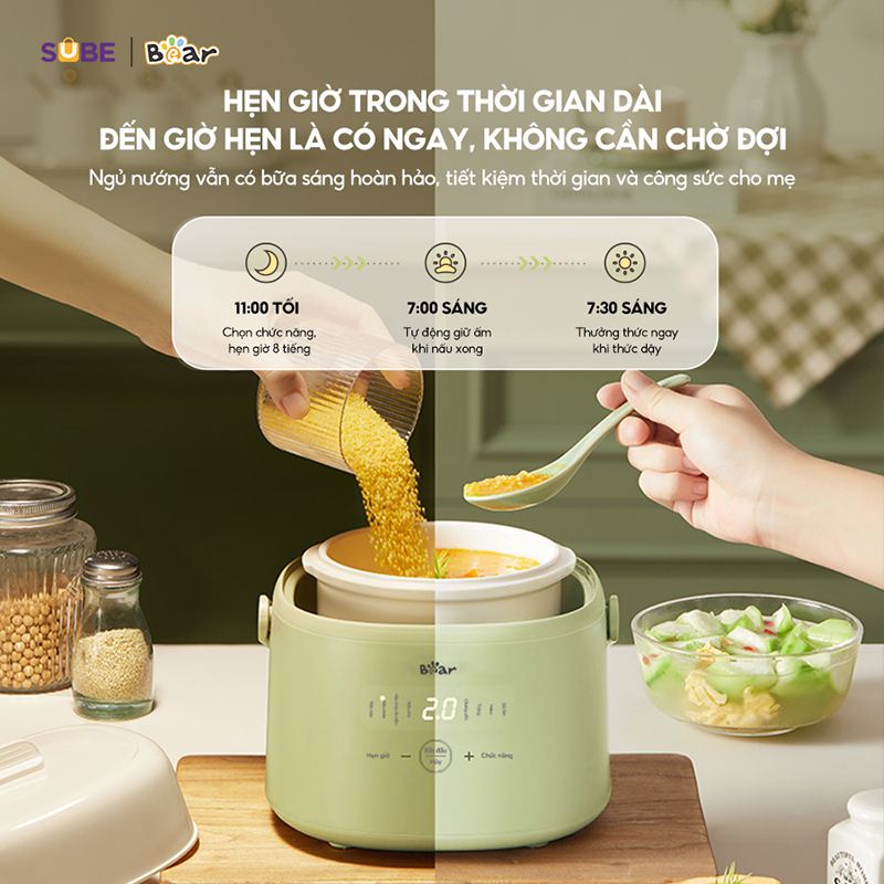 Nồi Nấu Cháo, Nấu Chậm Bear 1L SB-NNC10 Hàng chính hãng