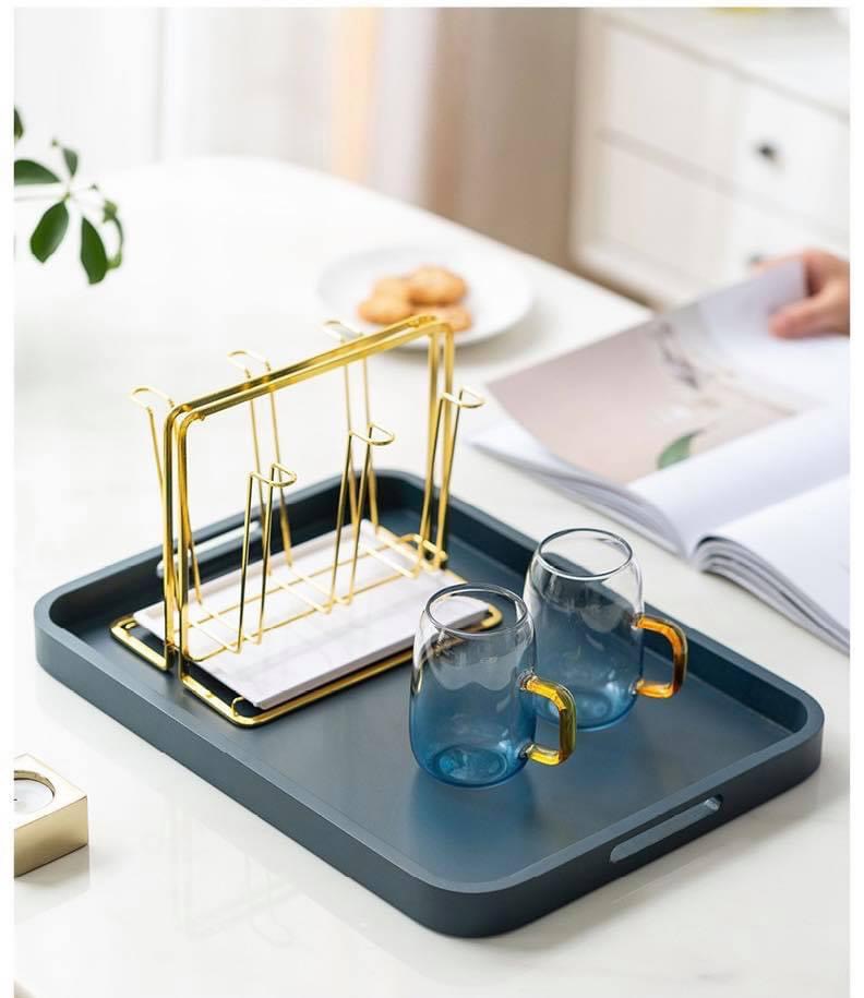 COMBO BỘ BÌNH CỐC THỦY TINH CHỊU NHIỆT VÂN KIM CƯƠNG KÈM ÚP CỐC INOX VÀ KHAY GỖ