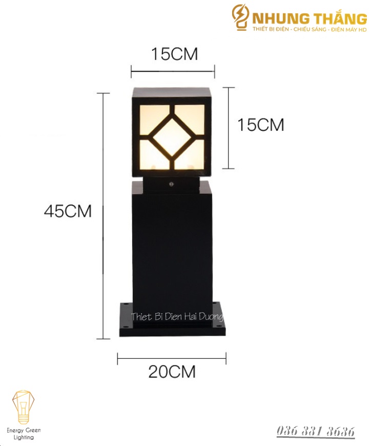 Đèn Cột Sân Vườn DSV-1165 Chống Nước - Chiều Cao 45cm - Cắm Điện Và Dùng Năng Lượng Mặt Trời-Có Khiển- K èm Bóng Led - Có Video
