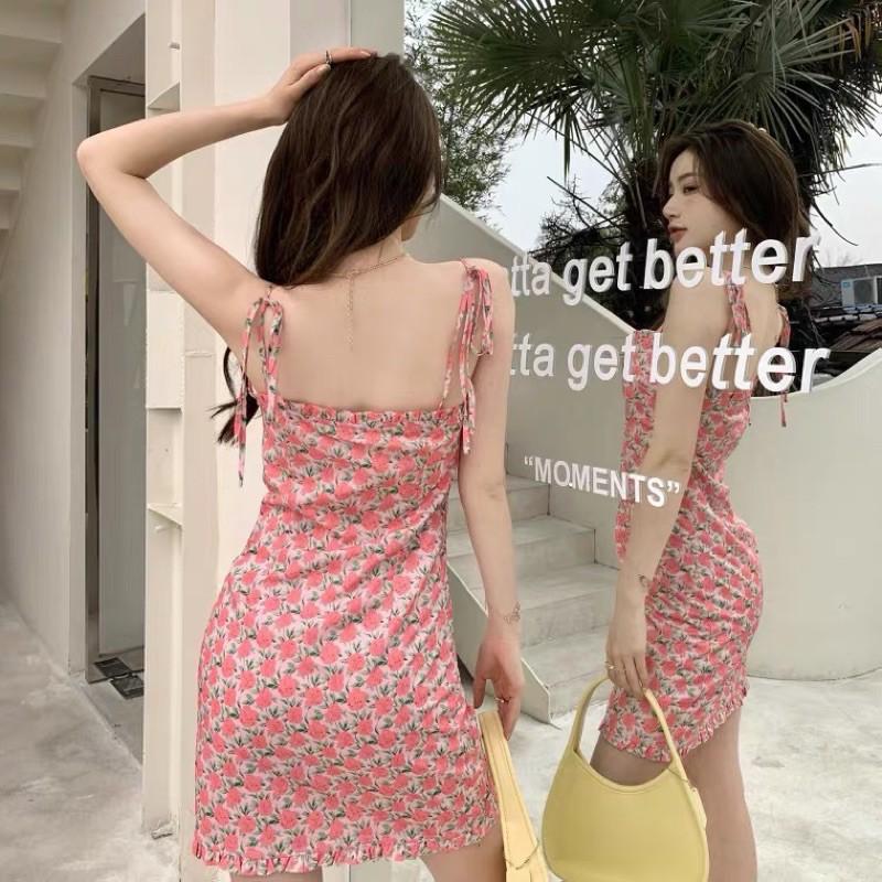 Đầm hai dây thắt nơ hoa hồng summer 2020