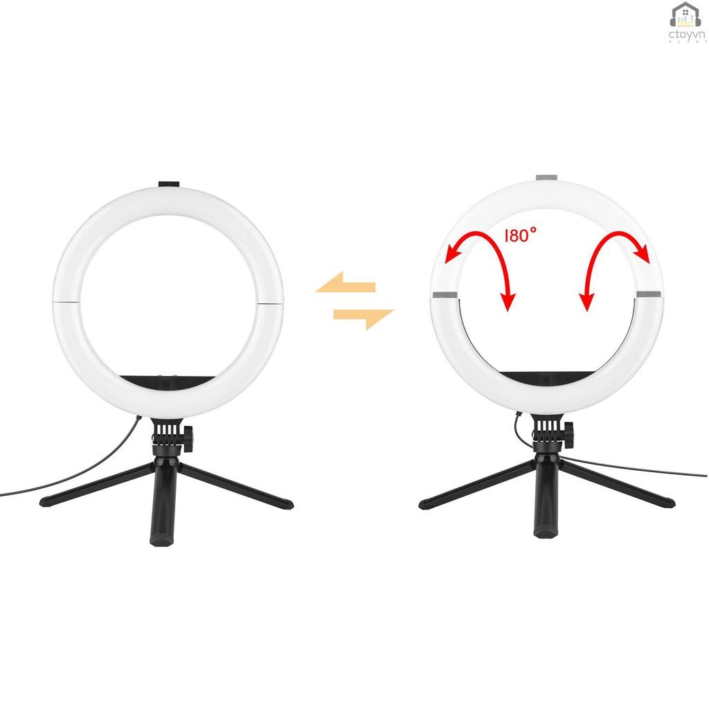 Vòng đèn LED 128 bóng 10 inch 3000K-6500K 10 cấp độ sáng tùy chỉnh có thể gấp gọn kèm giá đỡ điện thoại