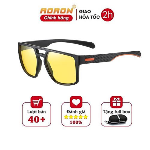 Kính Râm Nam Chống Tia Uv, Kính Mát Nam Vuông Dáng Thể Thao, Kính Đổi Màu Đi Ngày Đêm Ak048 - Aoron - Gọng Đen Mắt Vàng