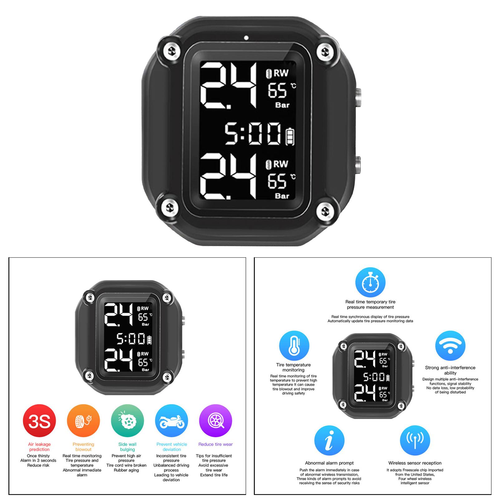 Motorcycle TPMS Tire Pressure Monitoring System Gauge LCD Display Durable