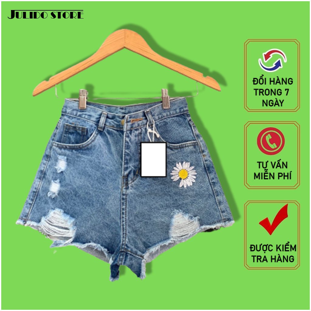 Quần short nữ chất jean cotton lưng cao M03 Julido, thời trangg trẻ trung một màu họa tiết bông hoa co dãn nhẹ có 3 kích thước