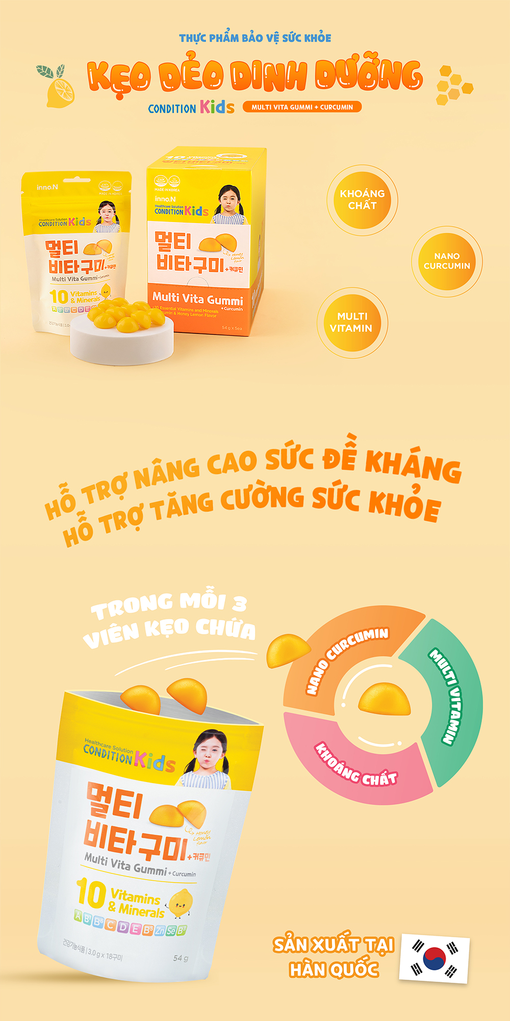 [Kolmar]TPBVSK CONDITION KIDS MULTI VITA GUMMI + CURCUMIN Kẹo Dẻo Dinh Dưỡng Tăng Cường Sức Khỏe - Hộp 5 Gói 90 Viên