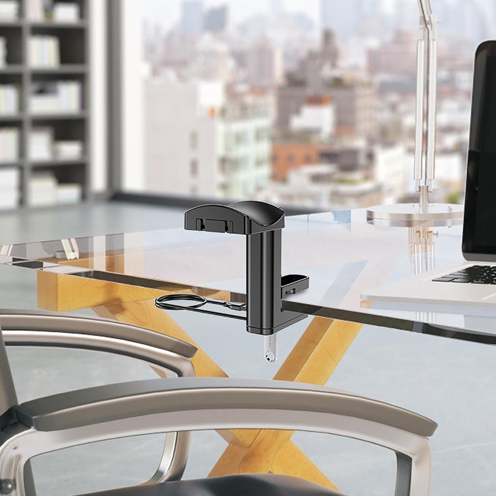 Under Desk Headphone Stand Holder, with 5 Ports Mount with USB Charger with Cable Clip Organizer