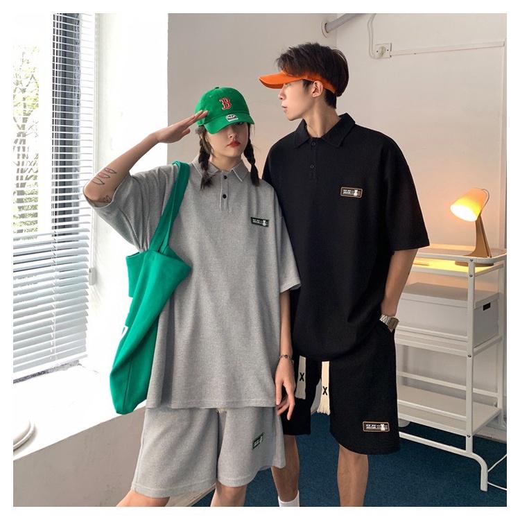 Bộ Áo Polo Cộc Tay Unisex Quần Short Ống Rộng In Logo
