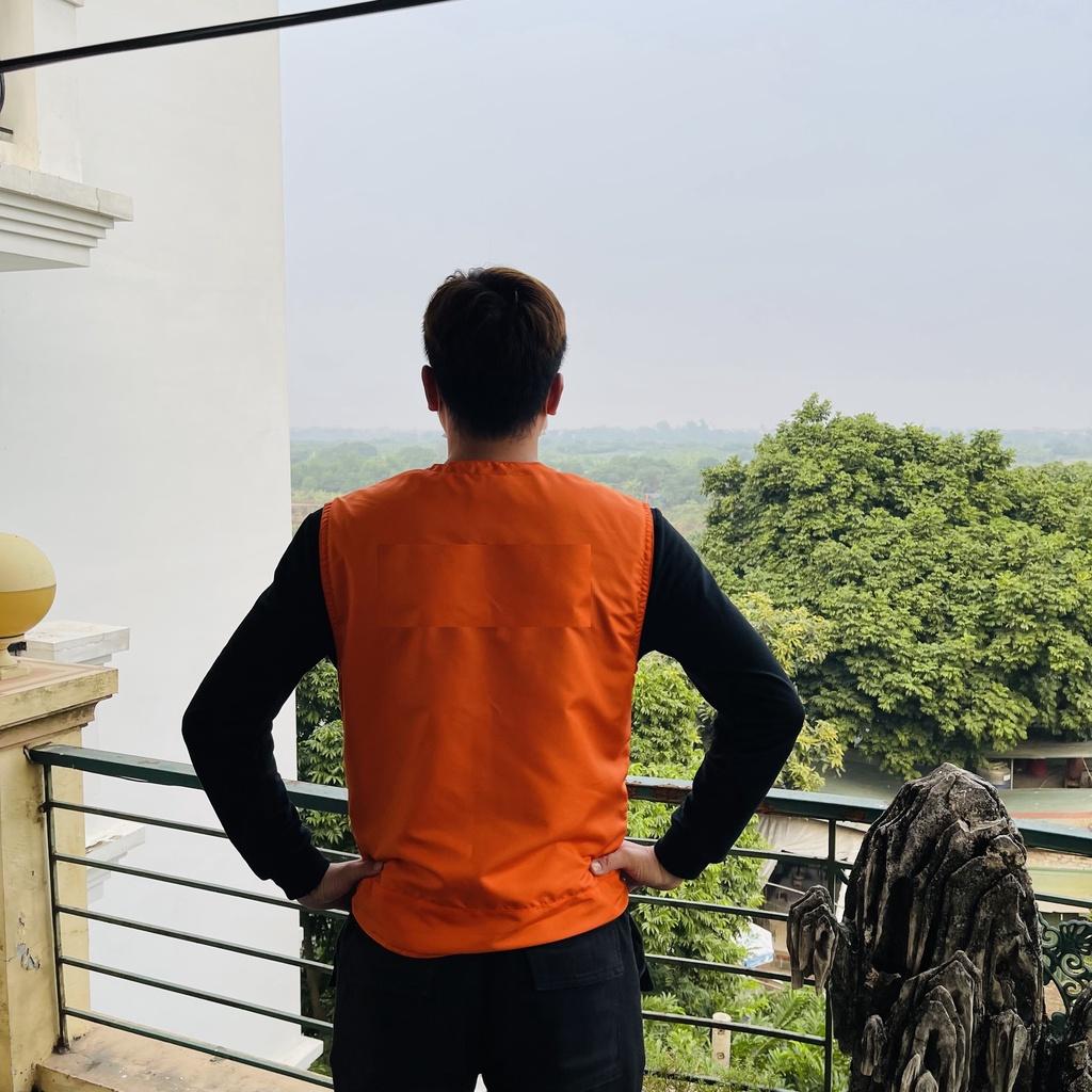 Áo Gile Hai Mặt Cam Đen Có Phản Quang Đi Đêm