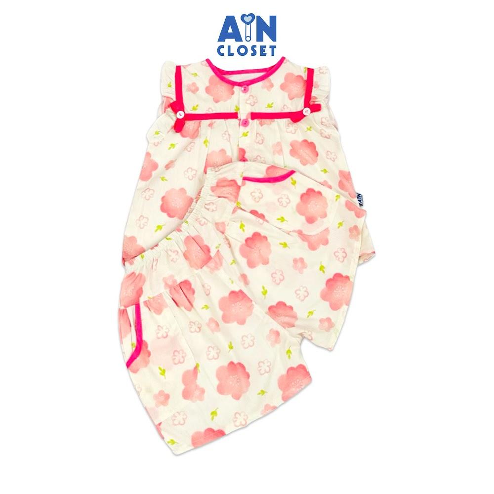 Bộ quần áo Ngắn bé gái họa tiết hoa Anh Đào Hồng cotton - AICDBGSIBNC5 - AIN Closet