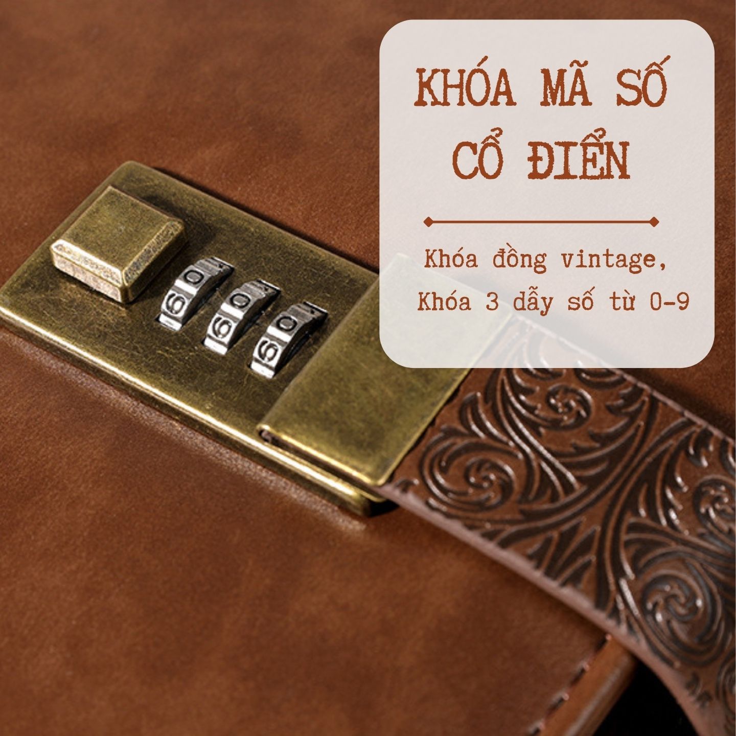 Sổ còng A5 bìa da cao cấp phong cách cổ điển vintage có khóa số tiện dụng