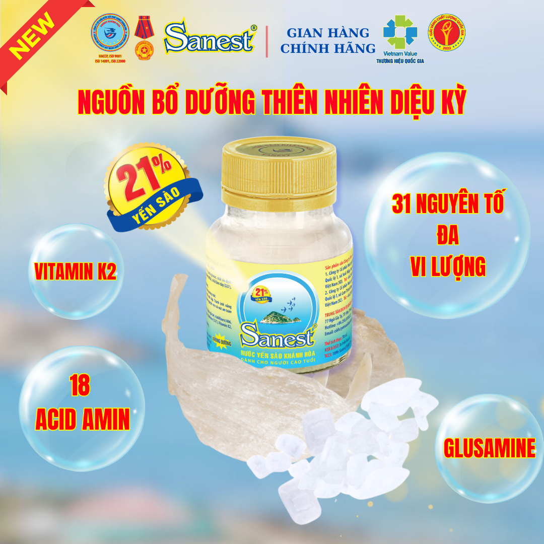 NEW [ Combo 5 lọ] Nước Yến sào Khánh Hòa Sanest 21% - Dành cho Người Cao Tuổi - Không đường