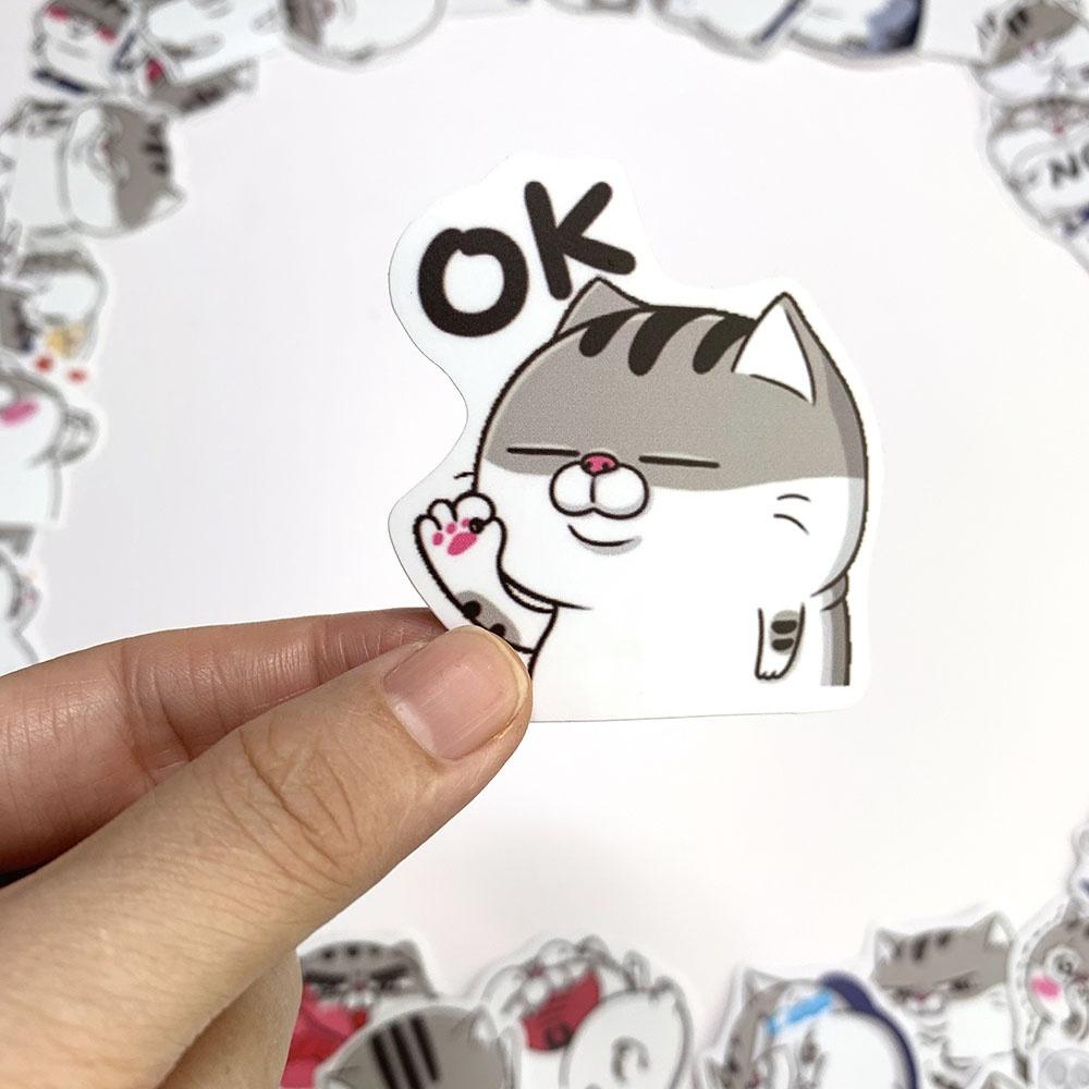 Bộ sticker chủ đề mèo ami mũ bảo hiểm, laptop, ván trượt, vali