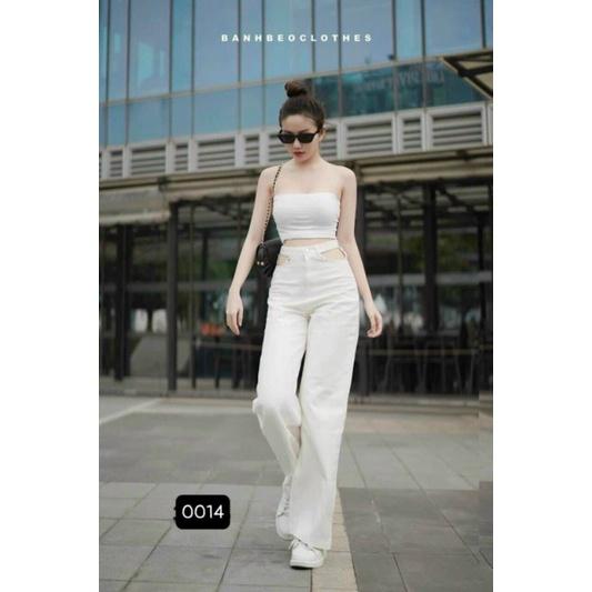 Quần jean ống suông nữ khoét eo cá tính có size từ 38kg đến 80kg