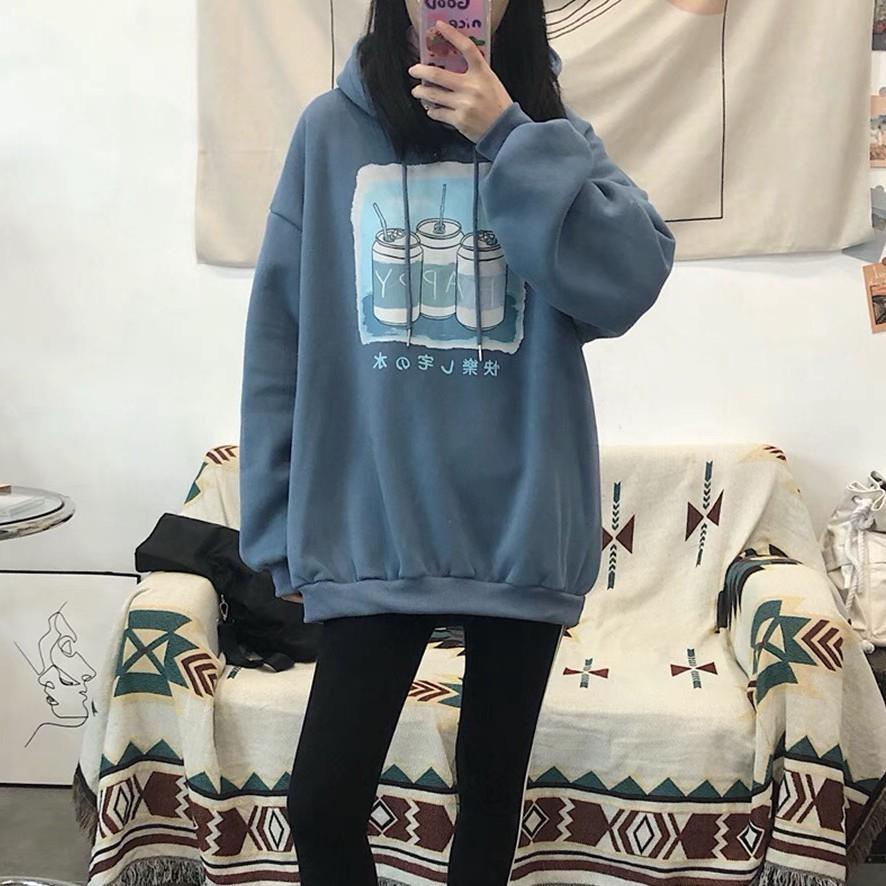  Áo hoodie nỉ unisex form rộng 3 Lon Nước nam nữ ulzzang Wind