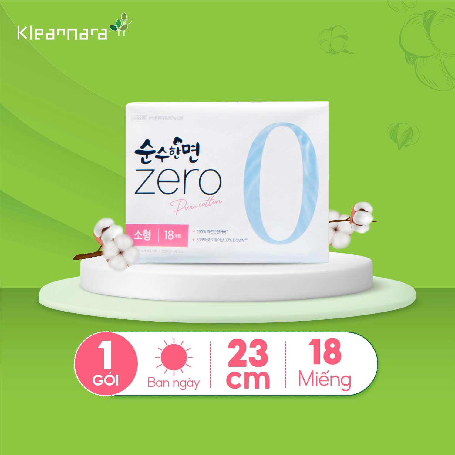 Băng vệ sinh KleanNara Soonsoohanmyeon Zero siêu êm thoáng (Size S: 23 cm, 18 miếng/gói)