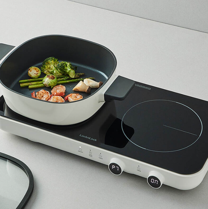 Bếp Điện Từ Đôi Locknlock Square Double Induction, 220240V, 50/60Hz, 1500W+1300W Màu Trắng - EJI326WHT - Hàng chính hãng