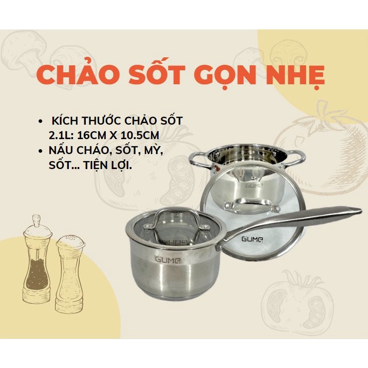 Bộ Nồi Inox 5 Món Cao Cấp GUME - Đế 5 Lớp - Hàng Nhập Hàn Quốc