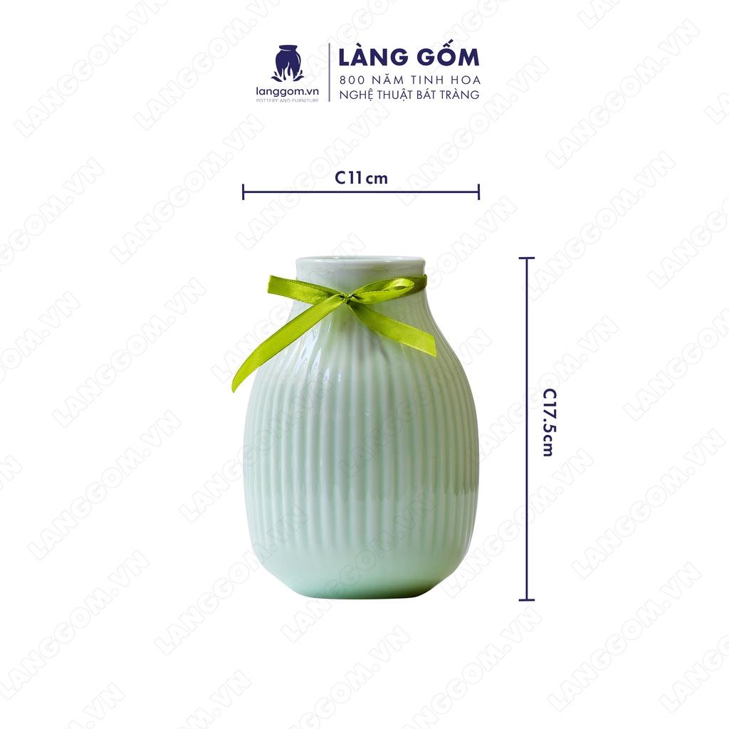 Bình hoa, lọ hoa Gốm sứ Bát Tràng cao cấp Men ngọc bầu khía dùng làm quà tặng, trang trí - Làng Gốm Bát Tràng