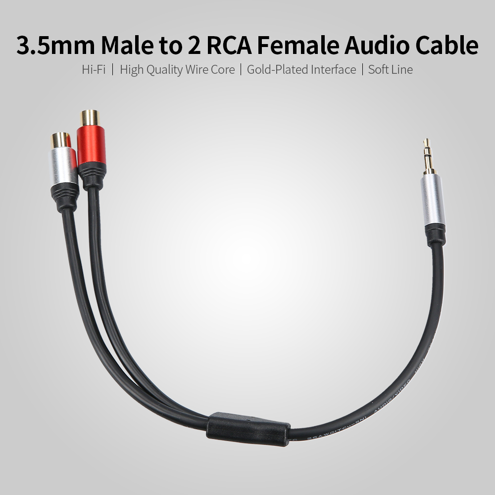 Cáp Âm Thanh 3.5mm Male Sang Kép Rca Female Âm Thanh Nổi Dây Cho Bộ Trộn Khuếch Đại SV 0,3m, Màu Đen