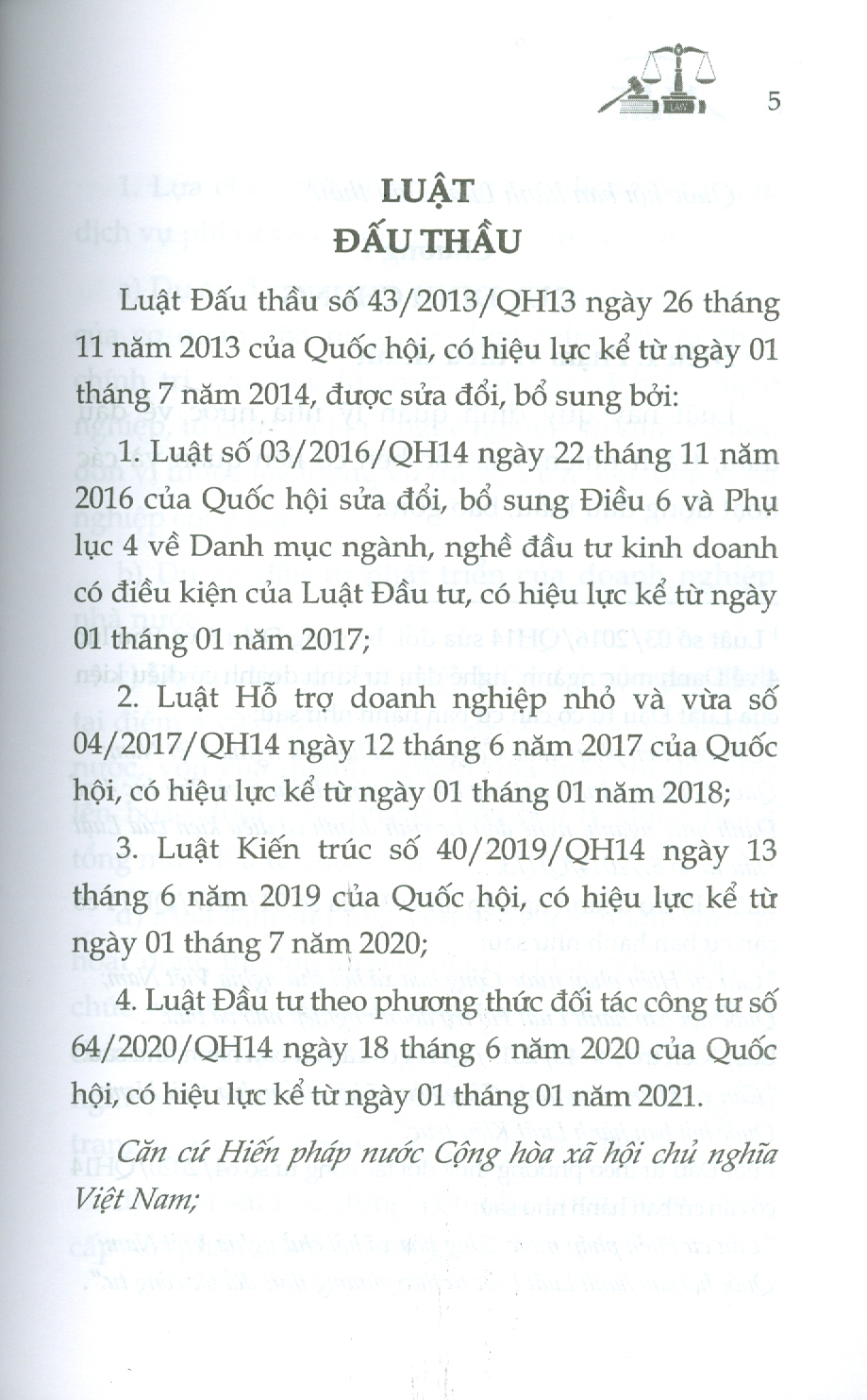 Luật Đấu Thầu (Sửa đổi, bổ sung năm 2016, 2017, 2019, 2020, 2022)